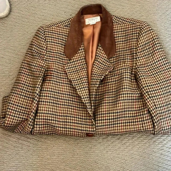 Talbots Houndstooth Blazer Brown size 4P - Picture 2 of 7